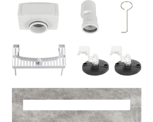 Afvoergarnituur voor douche met sifon en montagemateriaal.