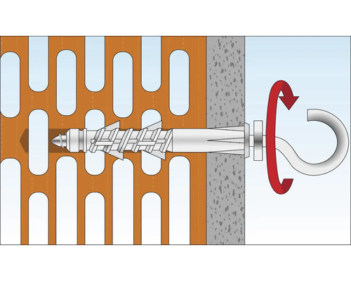 Illustratie van een plugbevestiging in een muur met haak