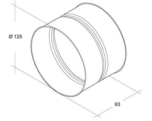Pijpverbinder met een diameter van 125 millimeter en een lengte van 93 millimeter.
