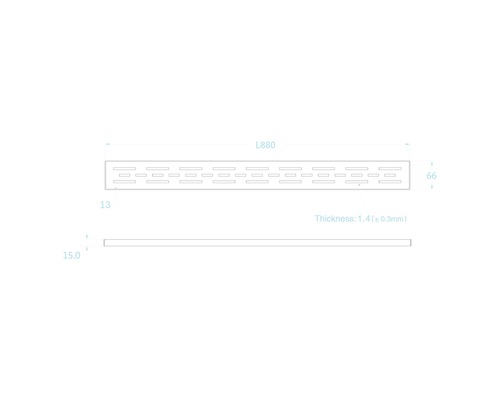Technische tekening van een profielstrip met afmetingen