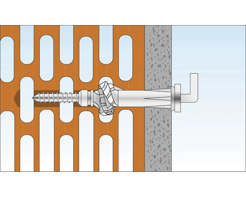 Illustratie van een plugbevestiging in geperforeerd baksteen metselwerk