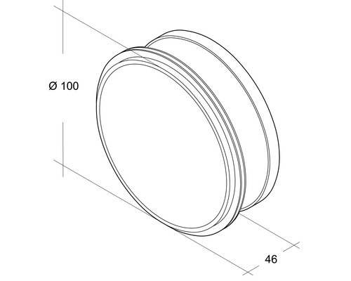 Technische tekening van een rond object met een diameter van 100 mm en een diepte van 46 mm.