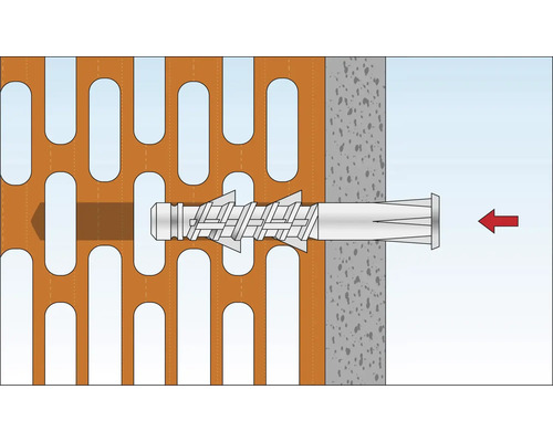Illustratie van een plug in een geperforeerde baksteen