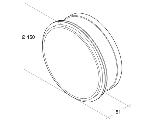Technische tekening van een rozet met een diameter van 150 millimeter.