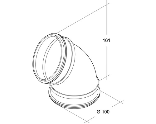 Afvoerpijpbocht met een diameter van 100 mm en een hoogte van 161 mm
