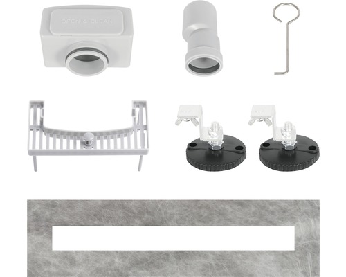 Accessoireset voor douchegoot met afdichtingsmanchet, afvoerkanaal, sifon en montagevoeten