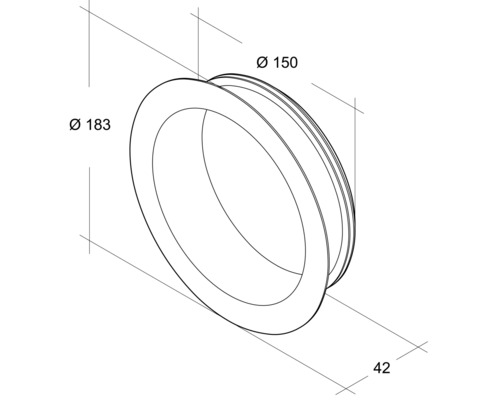 Technische tekening van een afdichtring met de afmetingen 150, 183 en 42 millimeter