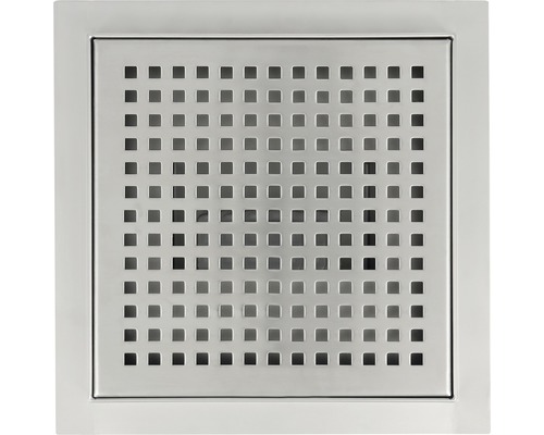 Vierkante roestvrijstalen vloerafvoer met vierkante gaten.