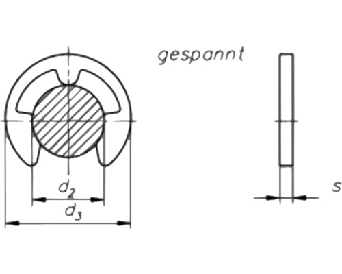 Technische tekening van een spanring met maatgegevens
