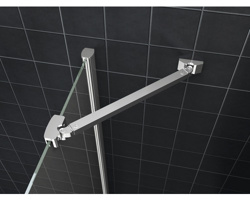 Detailopname van een douchecabine met stabilisatiestang