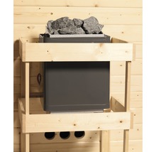 Saunakachel met stenen in een houten frame