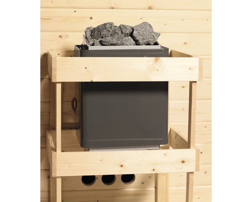 Saunakachel met stenen in een houten frame