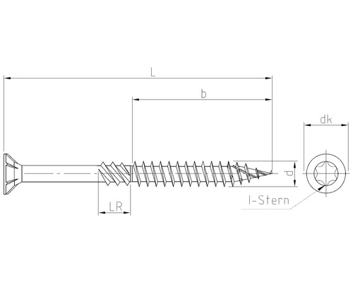 Technische tekening van een schroef met lengte-indicaties