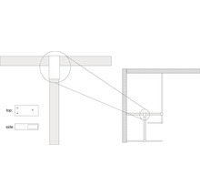 Schema van een hoekmontage voor een sanitair accessoire