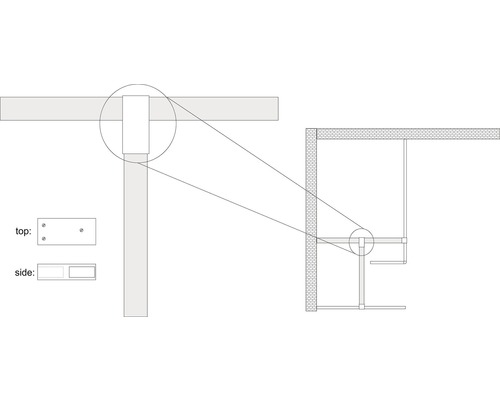 Schema van een hoekmontage voor een sanitair accessoire