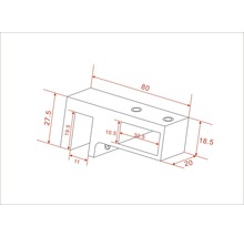 Technische tekening van een beugel met afmetingen