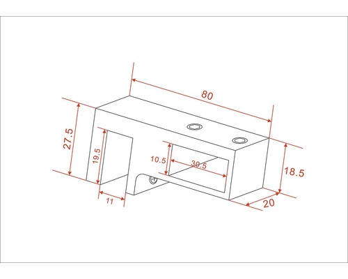 Technische tekening van een beugel met afmetingen