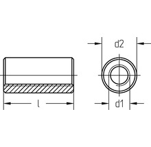 Technische tekening van een bus met de afmetingen lengte, d1 en d2.