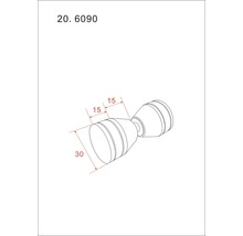 Technische tekening van een detail van een badkamerarmatuur met afmetingen