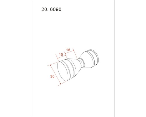 Technische tekening van een detail van een badkamerarmatuur met afmetingen
