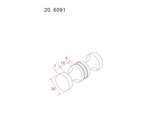 Technische tekening van een meubelknop met maatvoering