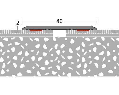 Illustratie van een vloerprofiel met een overgangsprofiel en de afmetingen 40 en 2