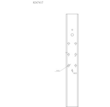 Technische tekening van een montageonderdeel met boorgaten van verschillende diameters.