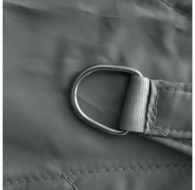 Detailopname van een zonnescherm met D-ring bevestiging.