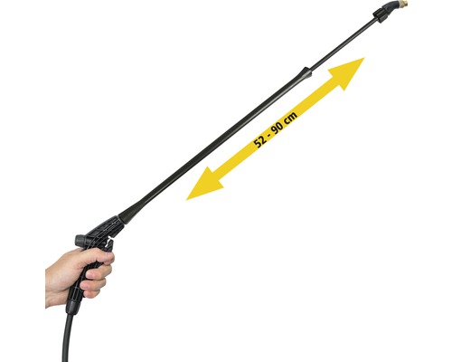 Spuitlans met een lengte van 52 tot 90 cm in de hand gehouden