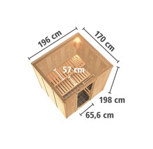 Sauna met afmetingen 196 cm bij 170 cm bij 198 cm