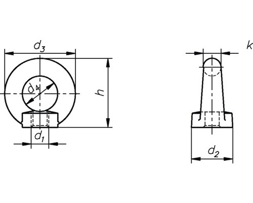 Technische tekening van een oogbout met maatvoering