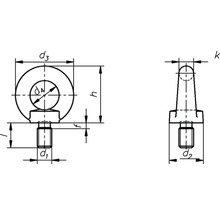 Technische tekening van een ring met bout en maataanduidingen
