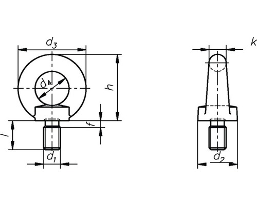 Technische tekening van een ring met bout en maataanduidingen