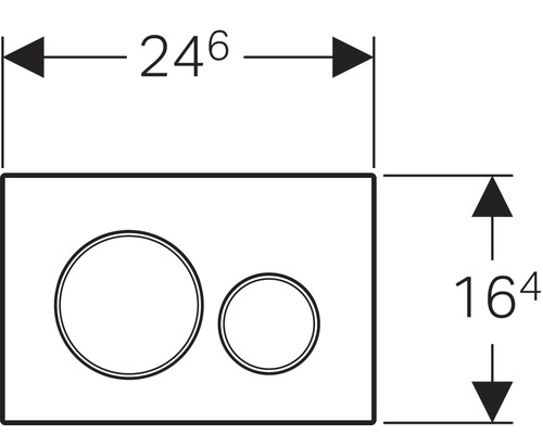 Afmetingen van een bedieningspaneel voor een toilet: Breedte 24,6 cm, hoogte 16,4 cm