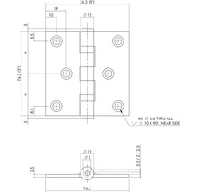 Technische tekening van een deurscharnier met maatvoering