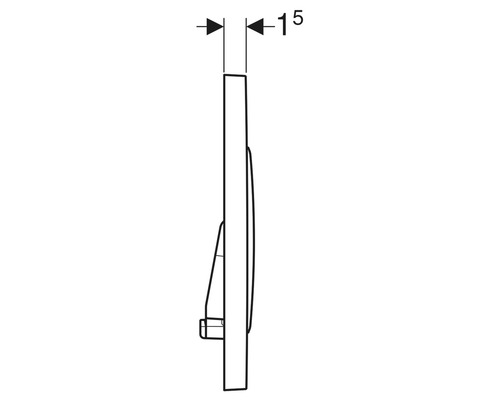 Technische tekening van een bedieningspaneel voor een toiletspoelsysteem met maatvoering