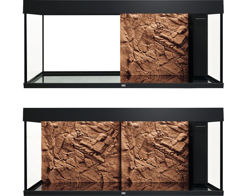 Aquarium met rotsstructuur achterwand