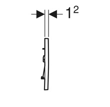 Technische tekening van een bedieningspaneel met vermelding van de dikte van 12 mm