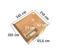 Illustratie van een sauna met afmetingen
