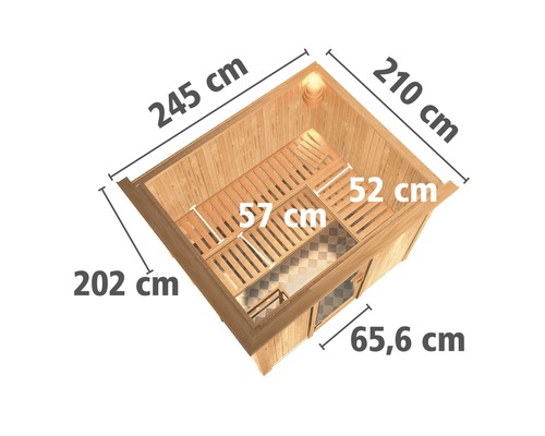 Illustratie van een sauna met afmetingen