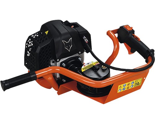 Grondboor met oranje frame en zwarte motor