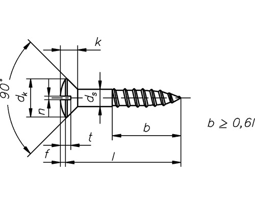 Technische tekening van een schroef met afmetingen