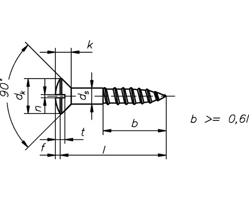 Technische tekening van een schroef met maatgegevens