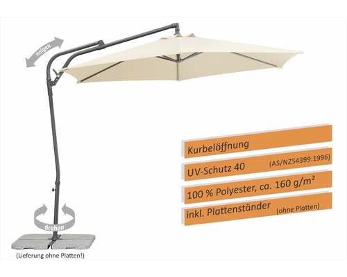 Vrijstaande parasol met slingeropening, UV-bescherming 40, van 100 procent polyester, inclusief tegelstandaard, kantelbaar en draaibaar
