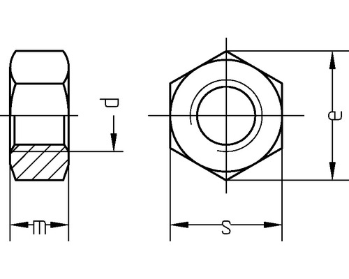 Technische tekening van een dopmoer met afmetingen
