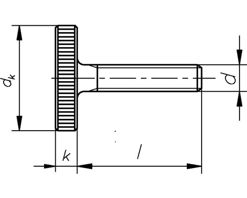 Technische tekening van een duimschroef met afmetingen