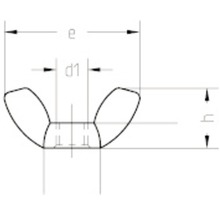 Technische tekening van een vleugelmoer met afmetingen