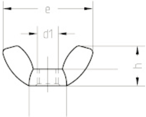 Technische tekening van een vleugelmoer met afmetingen