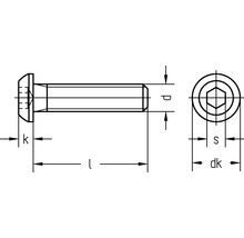 Technische tekening van een cilinderschroef met inbus