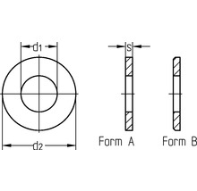 Technische tekening van een sluitring van vorm A en B
